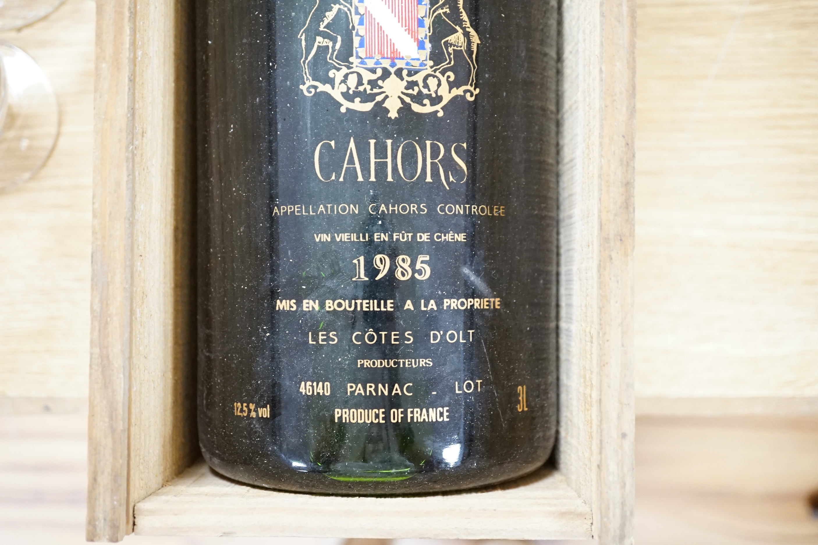 1985 Cahors, 3 litre bottle, in original wooden case
